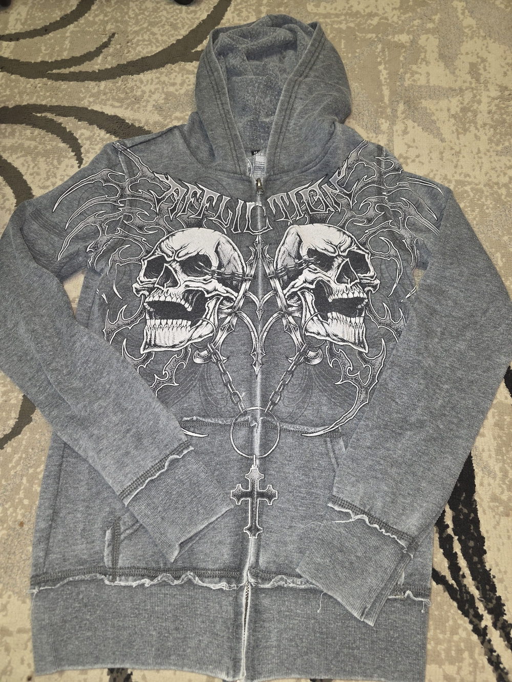 Affliction Gray Skull Graphic Zip-Up Hoodie